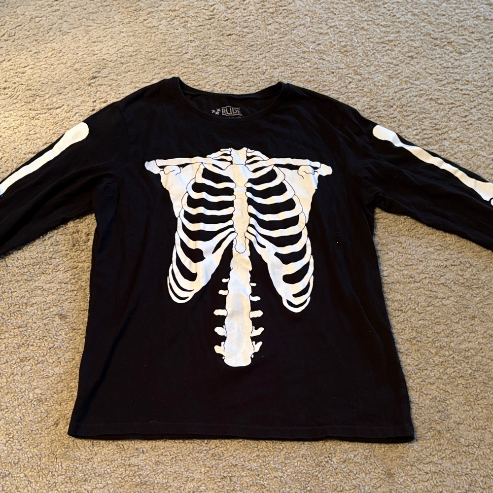 Hot topic rude Skeleton Print Long Sleeve Tee